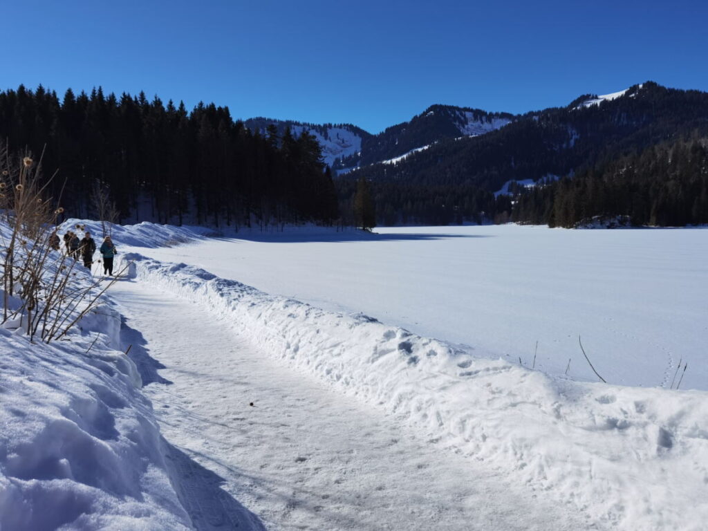 Einmal rund um den Spitzingsee winterwandern - perfekt bei Sonnenschein